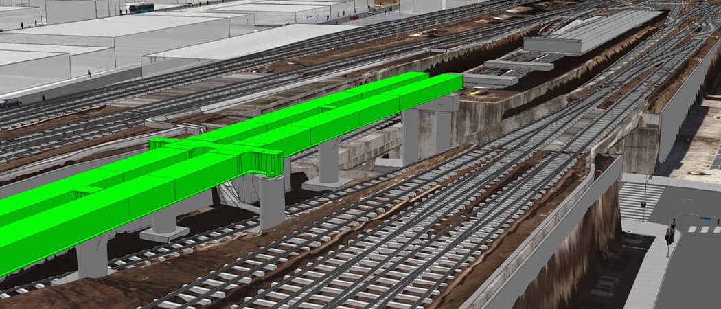 A digital twin of a rail system with proposed plans for new tracks