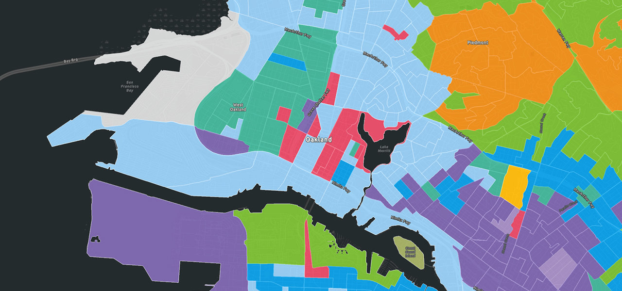 Um mapa colorido do distrito escolar de São Francisco