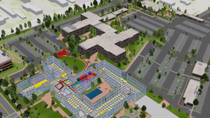 A map of the inside of a building and wider campus