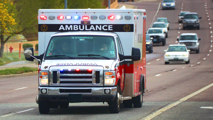 An ambulance navigating to a destintation