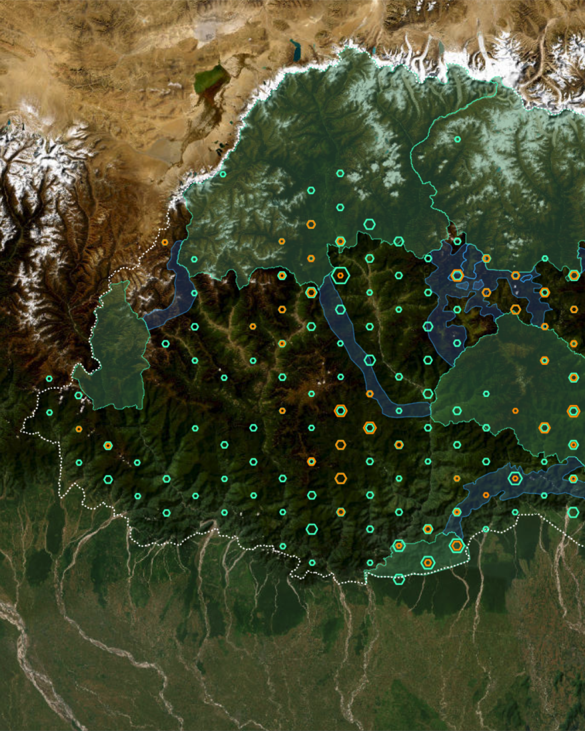 A map displaying the areas humans and tiger coexistence work is being done