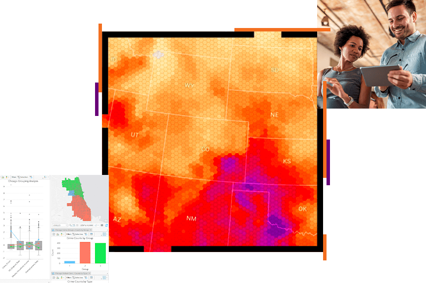 A heat map of the southwestern United States with areas defined by hexagons