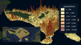 3D map of Bali showing population density with hexagon shaped towers using GeoEnrichment service API