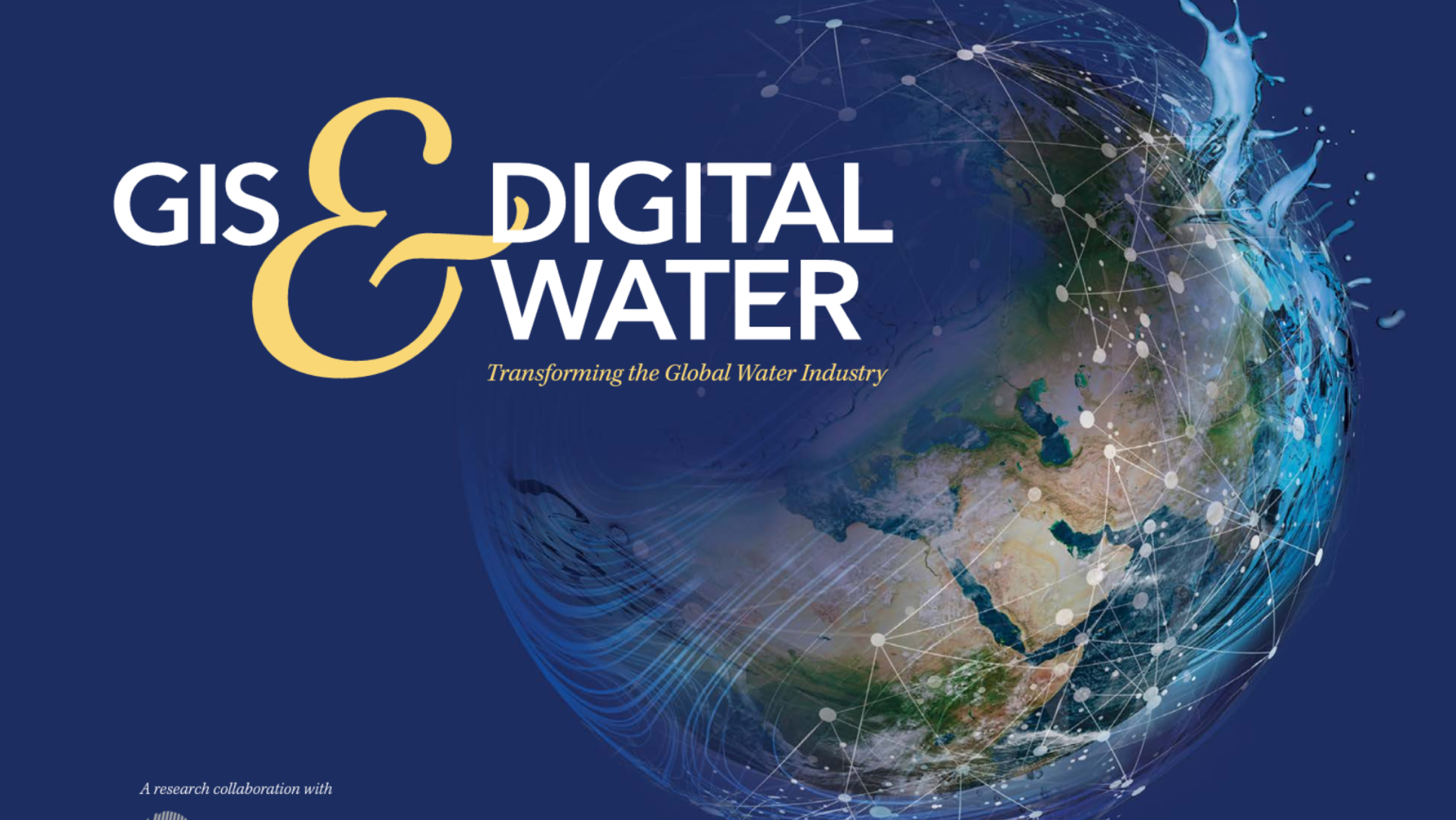 A globe with a blue background and a network of lines and dots representing the digital transformation of the water industry