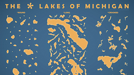 Yellow map of the Lakes of Michigan