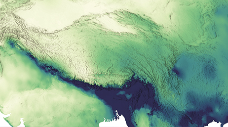 绿色和蓝色阴影的土地卫星视图