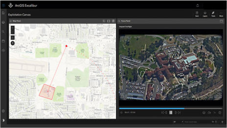 Image numérique montrant un terrain verdoyant avec une ligne rouge connectée et un point de données