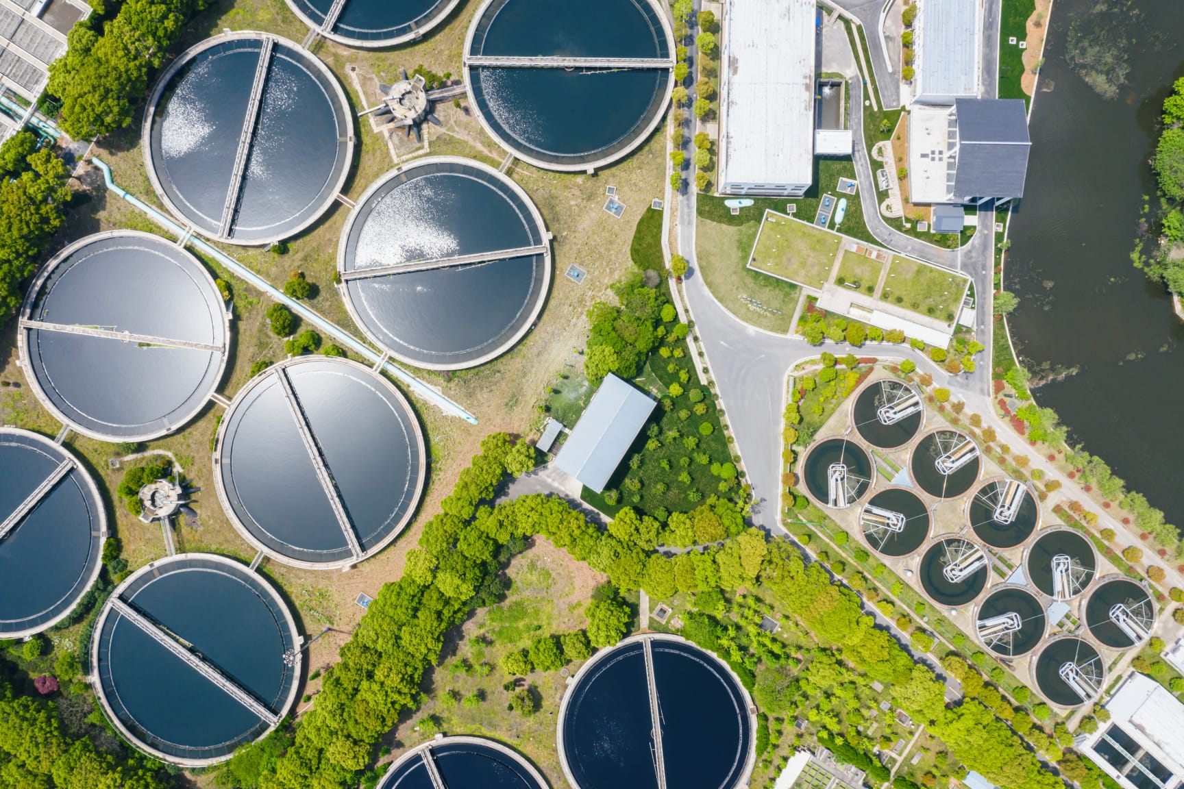 Bird's eye view of a water utility plant.