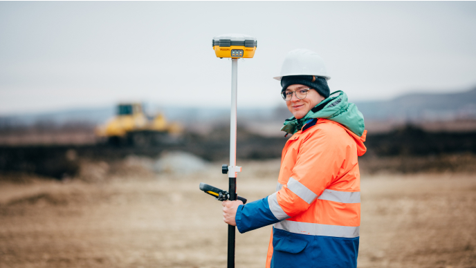 Surveyor with gps on construction site