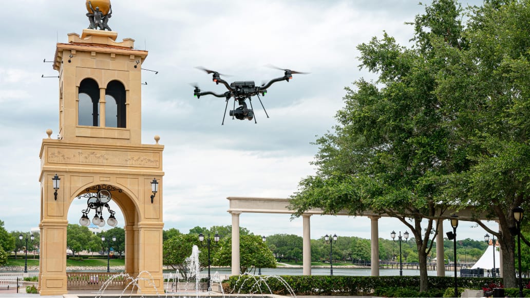 Drone flying over hills