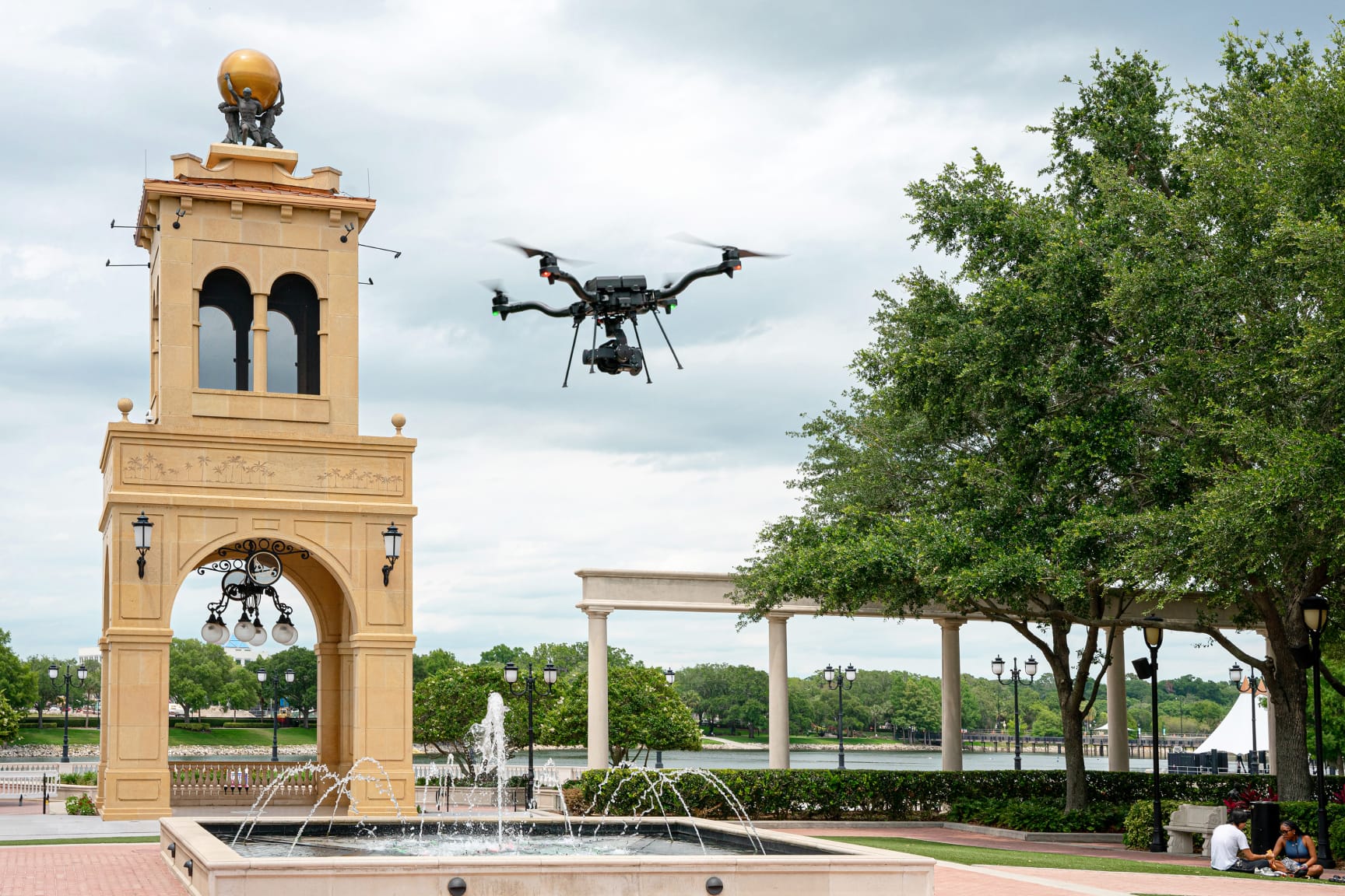 Drone flying over hills