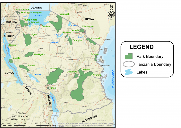 2021 Esri Conservation Summit Blog Series Tanzania National Parks   TANAPA Map 768x543 