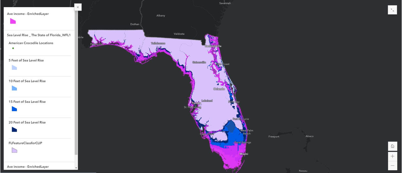  ArcGIS Online map of the State of Florida’s sea level rise across communities.
