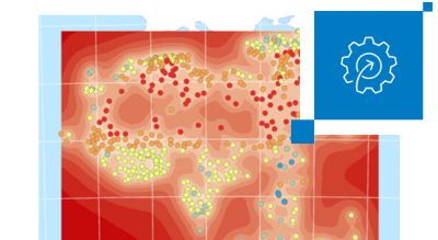 Modelo de interpolación espacial que muestra varios puntos de datos