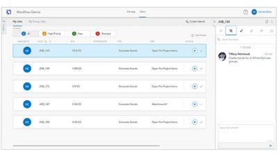 A screenshot showing currently active jobs in Workflow Manager with a list of text and icons