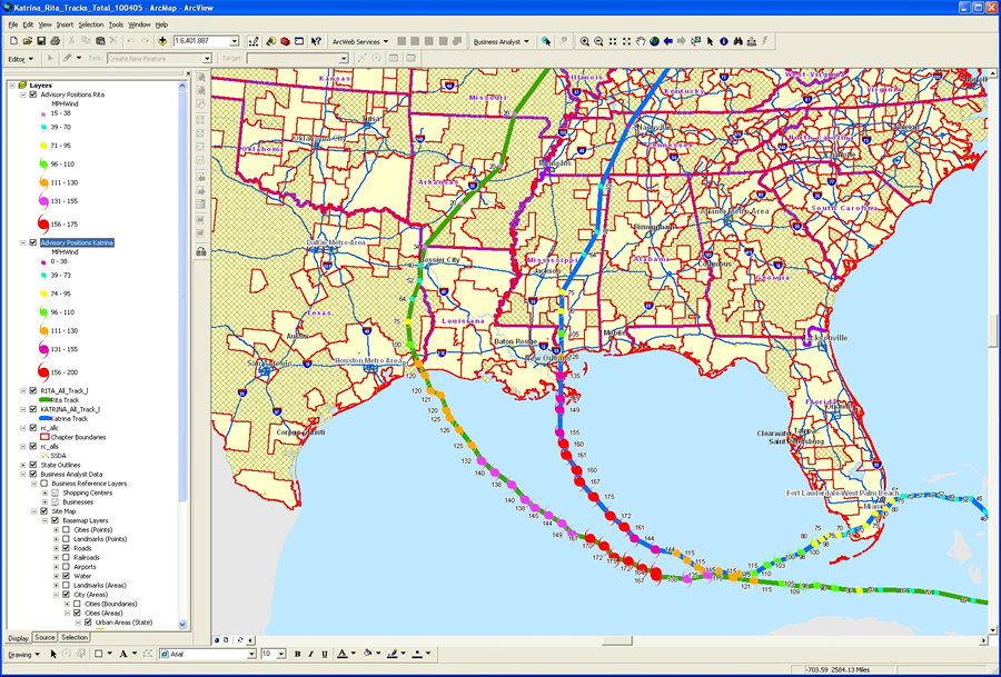 hurricane katrina map of affected areas
