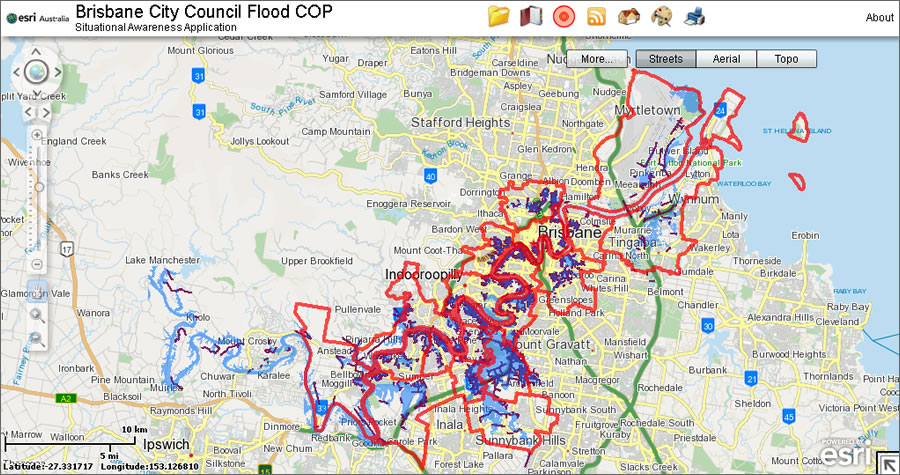 brisbane city council flood maps Esri Arcwatch June 2011 Online Maps Give Australian City Decision Making Tools To Deal With Major Floods brisbane city council flood maps